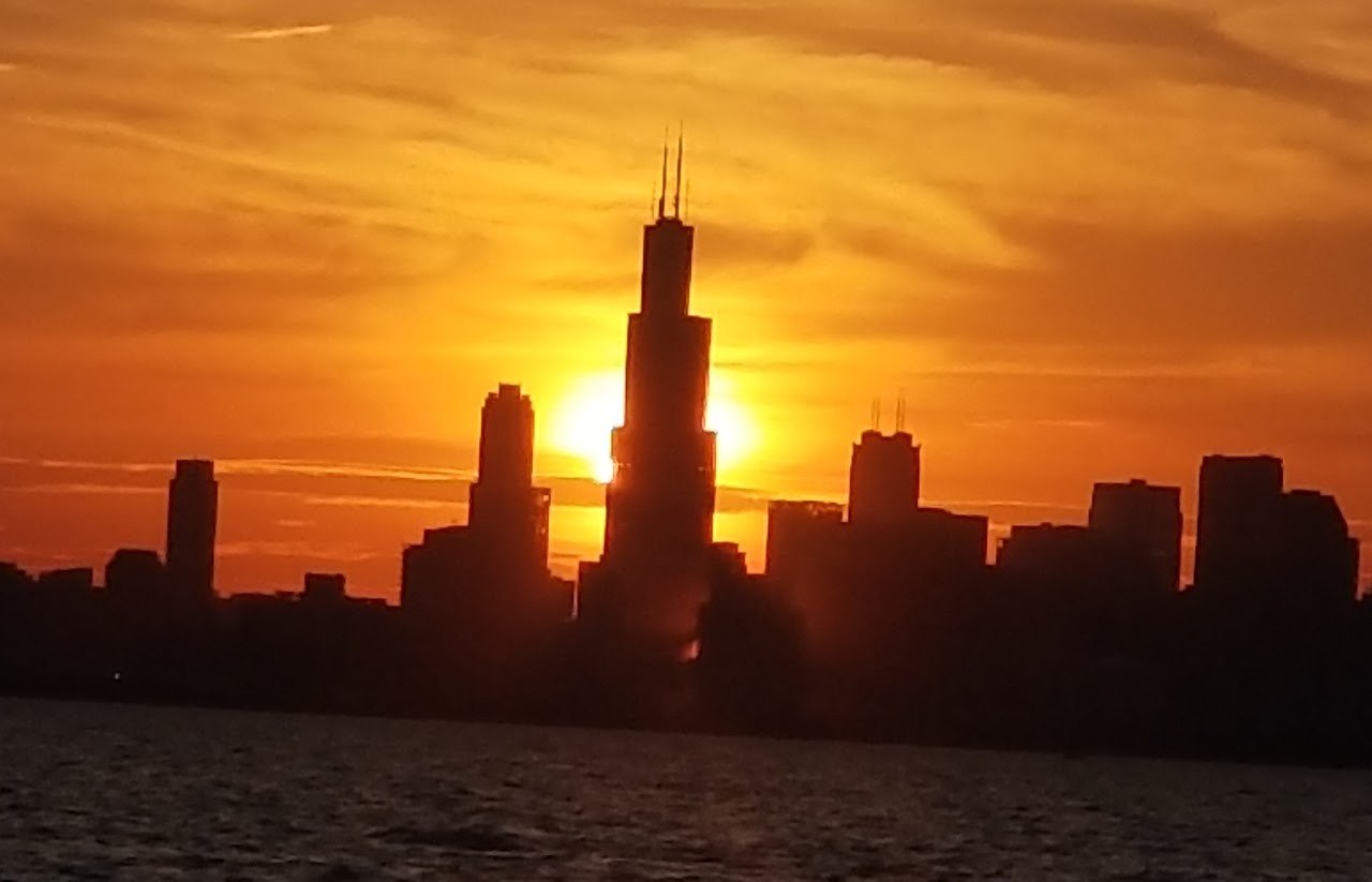 Chicago Sunset Skyline over water