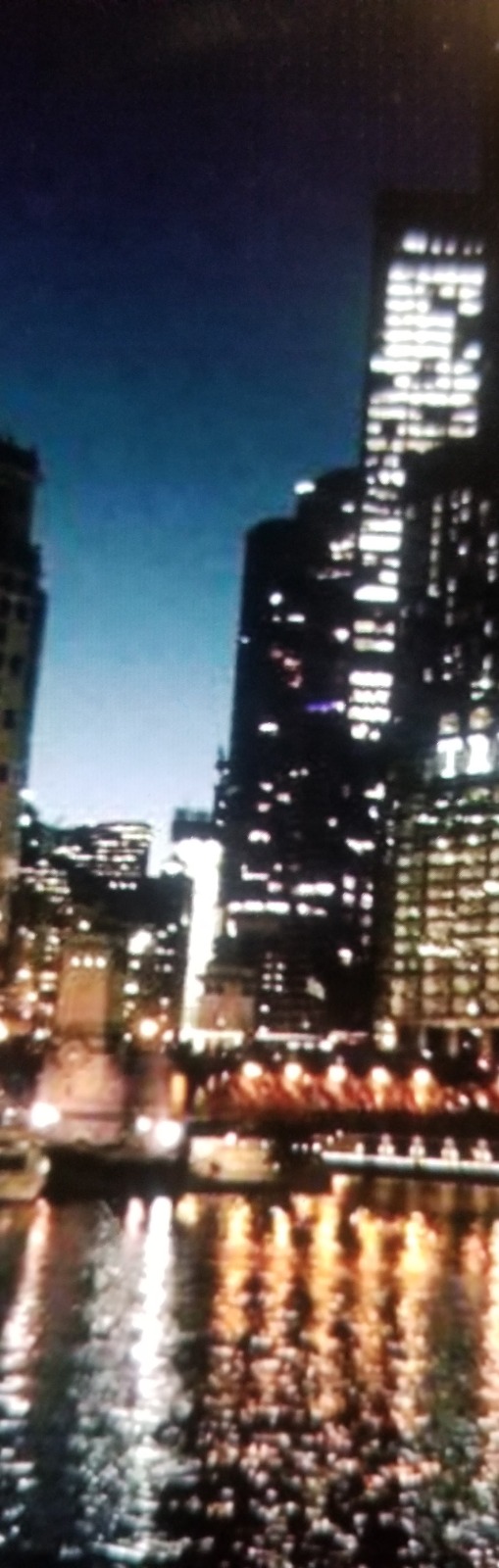 Chicago river skyscrapers at night