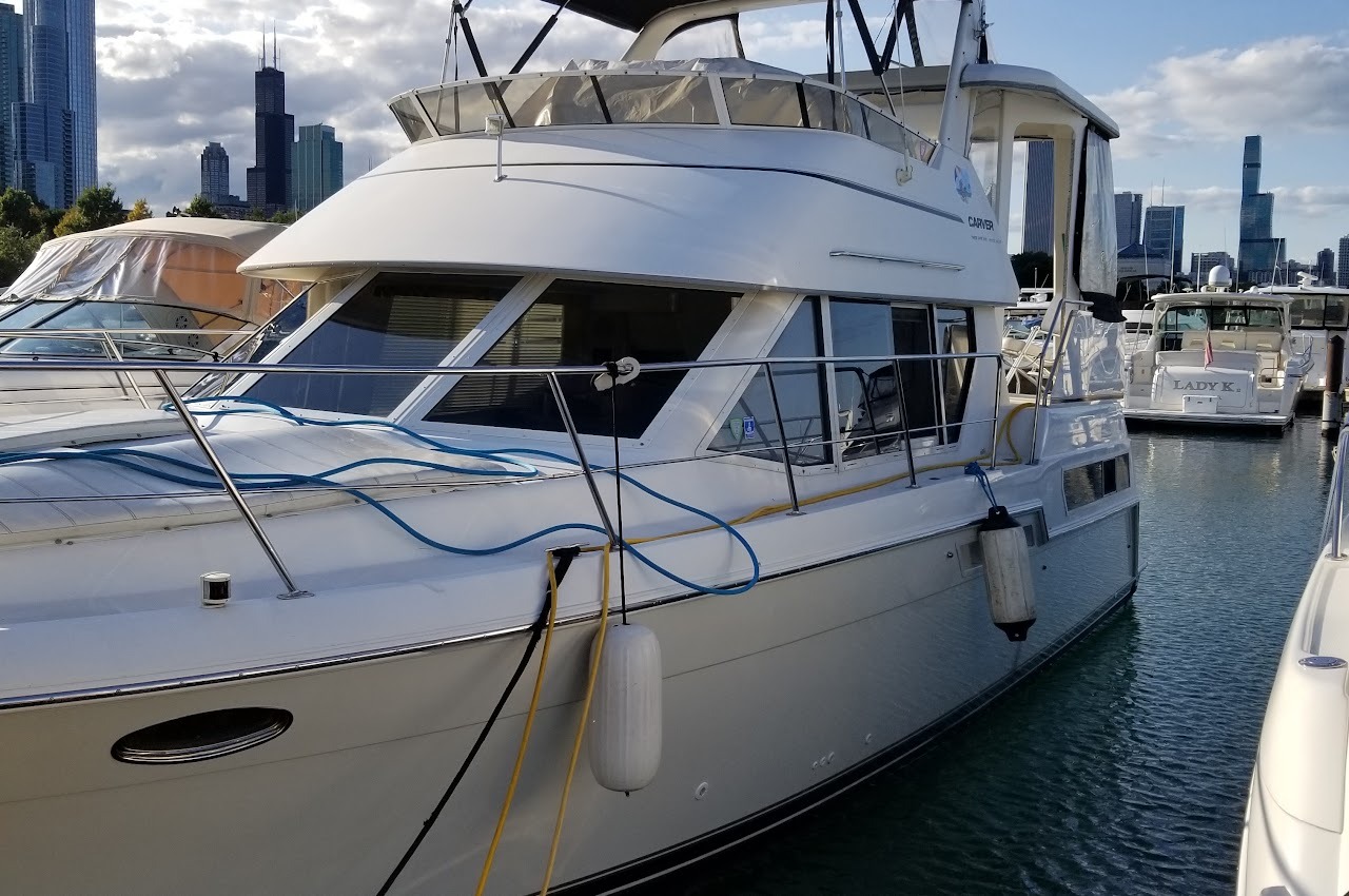 Yacht docked in Chicago harbor